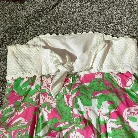 Lilly Pulitzer Strapless Dress Size 4 Tie Back Floral White Green Pink - Picture 8 of 11